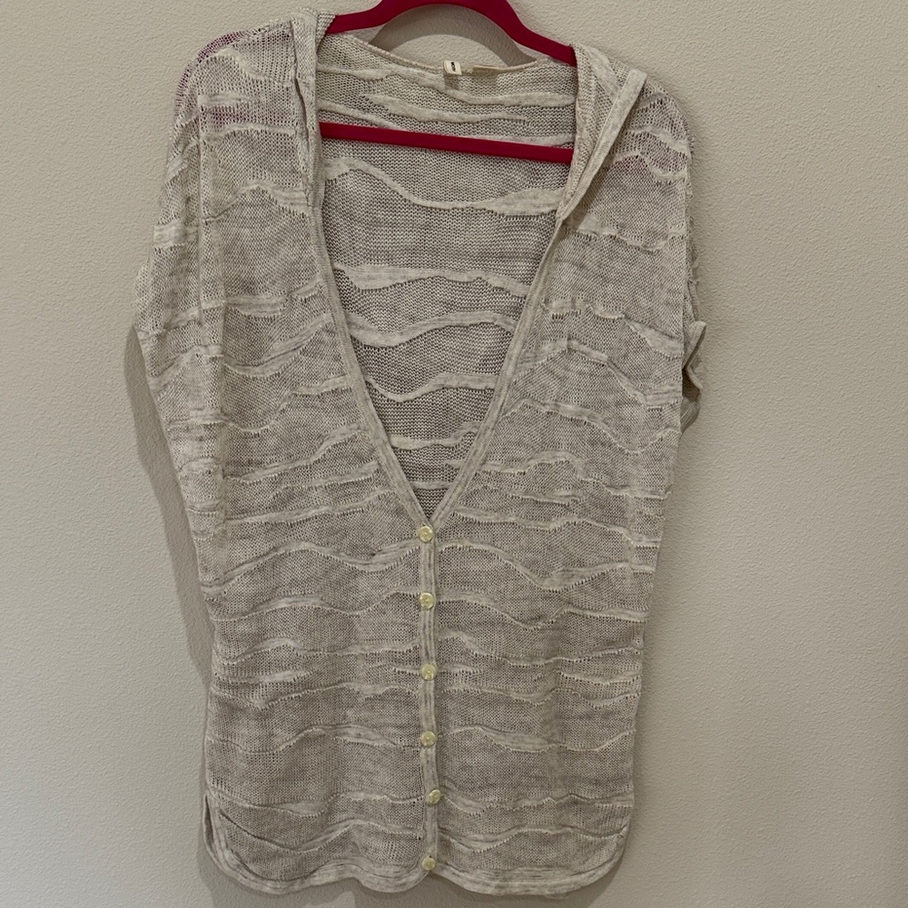 Moth Cream Open-Knit Hooded Vest/Cadigan